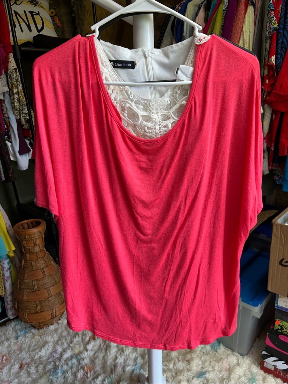 Brenda’s Hot Pink Lace-Back Draped Blouse Size S